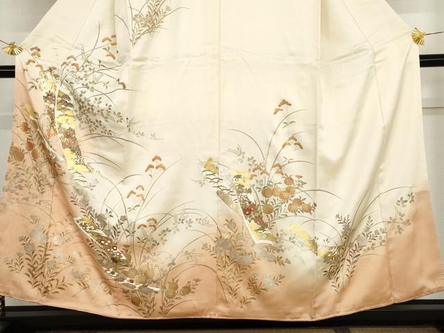 平和屋着物●訪問着 短冊草花文 暈し染め 金銀彩 正絹 逸品 AABI6123cs