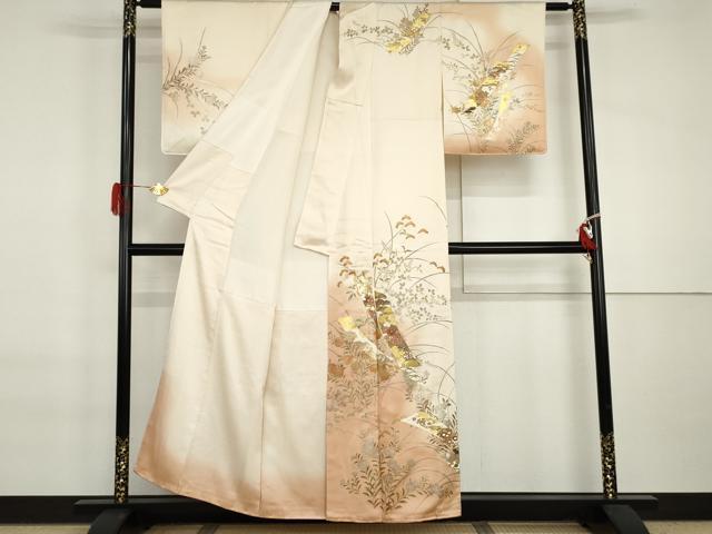 平和屋着物●訪問着 短冊草花文 暈し染め 金銀彩 正絹 逸品 AABI6123cs