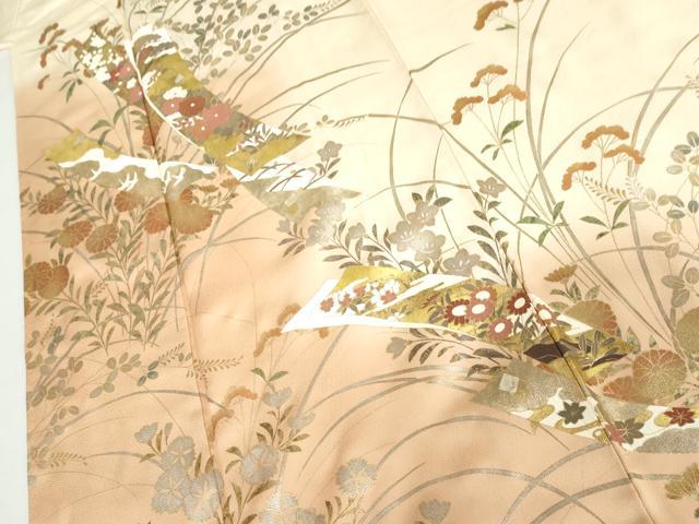 平和屋着物●訪問着 短冊草花文 暈し染め 金銀彩 正絹 逸品 AABI6123cs