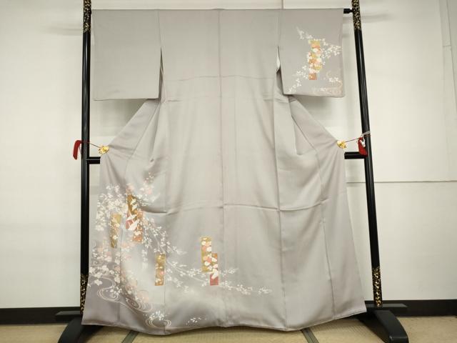平和屋着物●訪問着 友禅 短冊飛鶴花文 暈し染め 金彩 銀糸 正絹 逸品 AABI6126cs