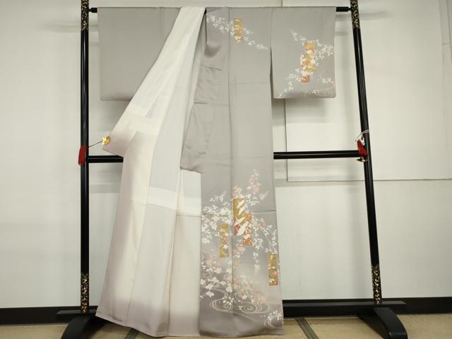 平和屋着物●訪問着 友禅 短冊飛鶴花文 暈し染め 金彩 銀糸 正絹 逸品 AABI6126cs