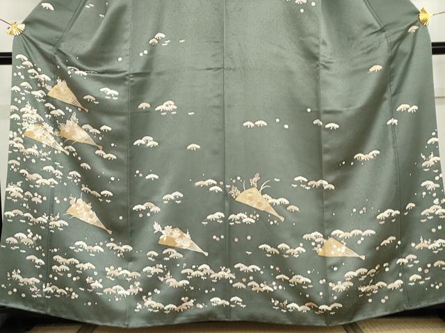 平和屋着物●訪問着 友禅 刺繍 扇面松竹梅文 金糸 金彩 正絹 逸品 AABI6130cs