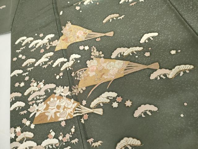 平和屋着物●訪問着 友禅 刺繍 扇面松竹梅文 金糸 金彩 正絹 逸品 AABI6130cs