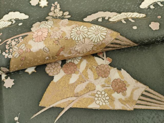 平和屋着物●訪問着 友禅 刺繍 扇面松竹梅文 金糸 金彩 正絹 逸品 AABI6130cs