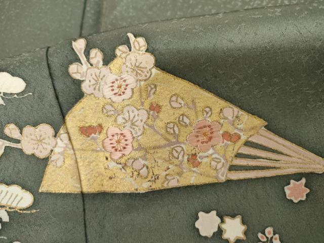 平和屋着物●訪問着 友禅 刺繍 扇面松竹梅文 金糸 金彩 正絹 逸品 AABI6130cs