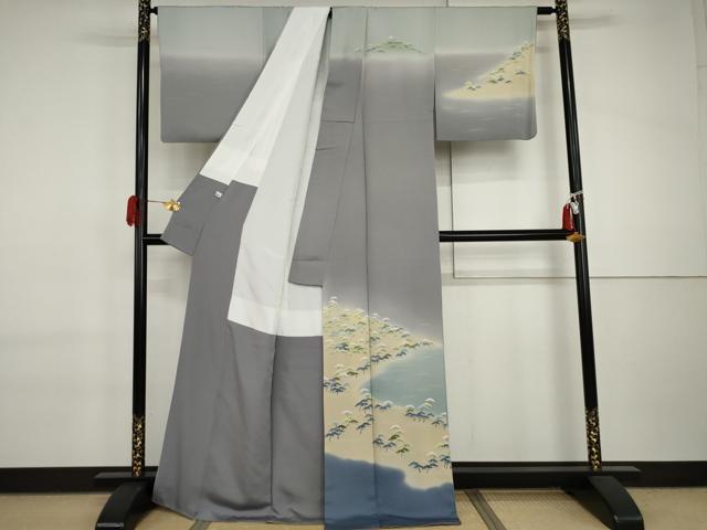平和屋着物●名門・上野家 四代目 上野真(二代目 上野為二) 訪問着 友禅 浜松風景文 暈し染め 正絹 逸品 AABI6131cs