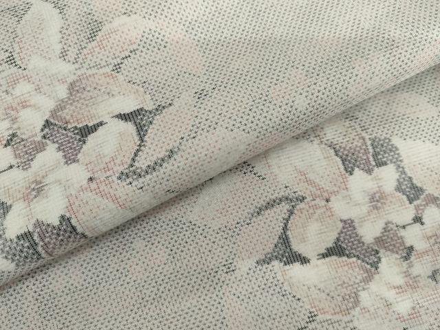 平和屋着物▽本場大島紬 単衣 白大島 9マルキ 草花文 正絹 逸品 AABI6135cs
