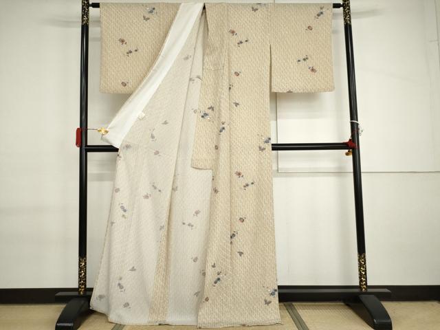 平和屋着物▽小紋 単衣 花蝶文 さんび謹製 洗える着物 AABI6141cs