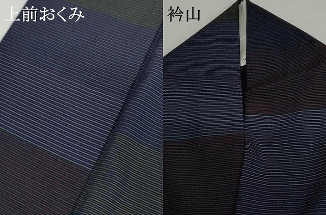 平和屋着物▽上質な小紋 単衣 横段文 正絹 逸品 AABI6142cs