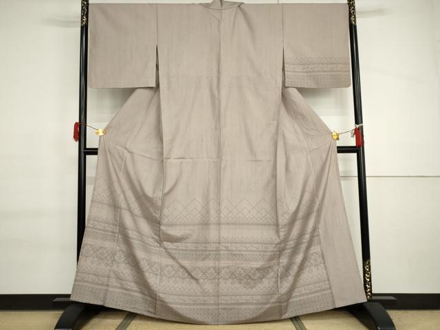平和屋着物▽訪問着 単衣 紬地 更紗花唐草文 正絹 逸品 AABI6147cs