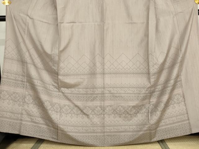 平和屋着物▽訪問着 単衣 紬地 更紗花唐草文 正絹 逸品 AABI6147cs