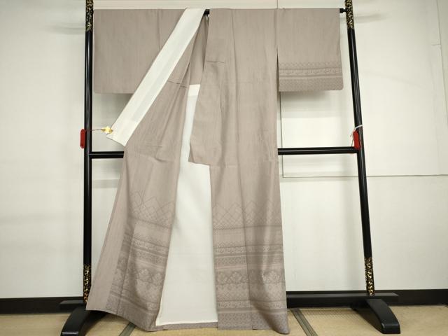 平和屋着物▽訪問着 単衣 紬地 更紗花唐草文 正絹 逸品 AABI6147cs