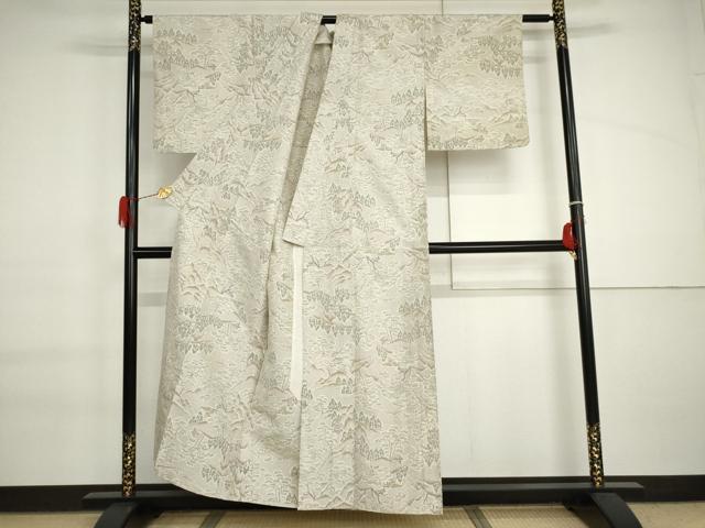 平和屋着物▽上質な紬 単衣 樹林風景文 正絹 逸品 AABI6151cs