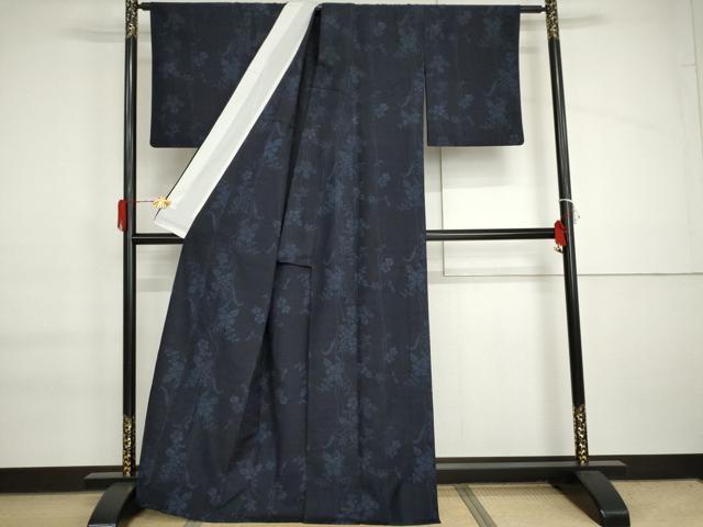 平和屋着物▽上質な紬 単衣 枝花文 正絹 逸品 AABI6154cs