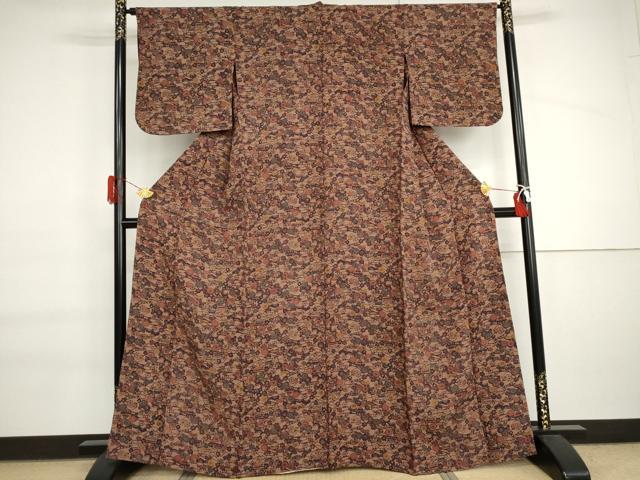 平和屋着物▽上質な小紋 単衣 型染め 松竹梅風景文 正絹 逸品 AABI6156cs