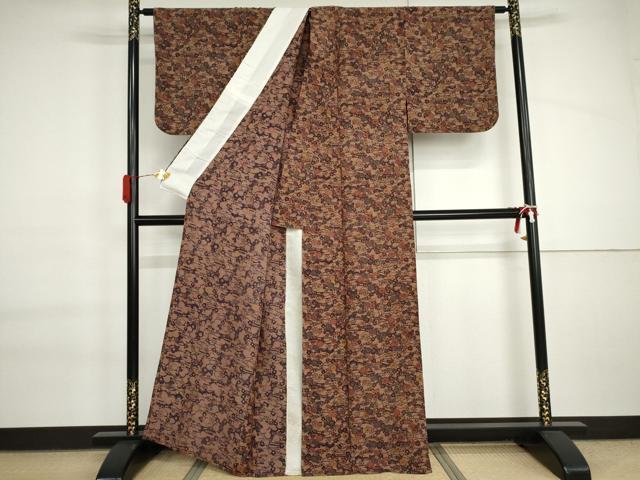 平和屋着物▽上質な小紋 単衣 型染め 松竹梅風景文 正絹 逸品 AABI6156cs