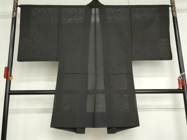 平和屋着物▽男性 長羽織 スリーシーズン 春夏秋 塵除け 黒地 正絹 逸品 AABI6159cs
