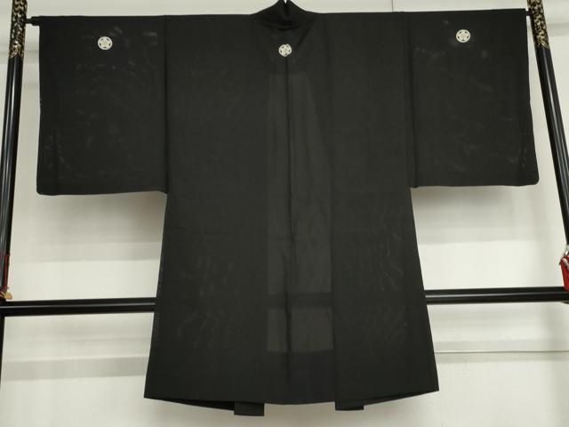 平和屋着物▽男性 黒紋付 羽織 スリーシーズン 春夏秋 塵除け 正絹 逸品 AABI6160cs