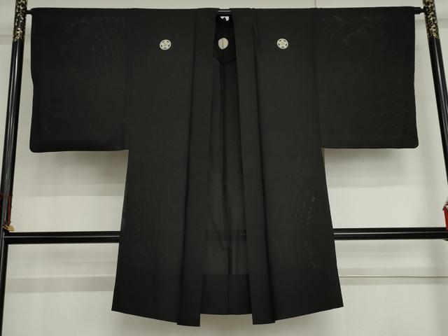 平和屋着物▽男性 黒紋付 羽織 スリーシーズン 春夏秋 塵除け 正絹 逸品 AABI6160cs