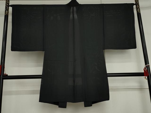 平和屋着物▽男性 長羽織 スリーシーズン 春夏秋 塵除け 黒地 正絹 逸品 AABI6162cs