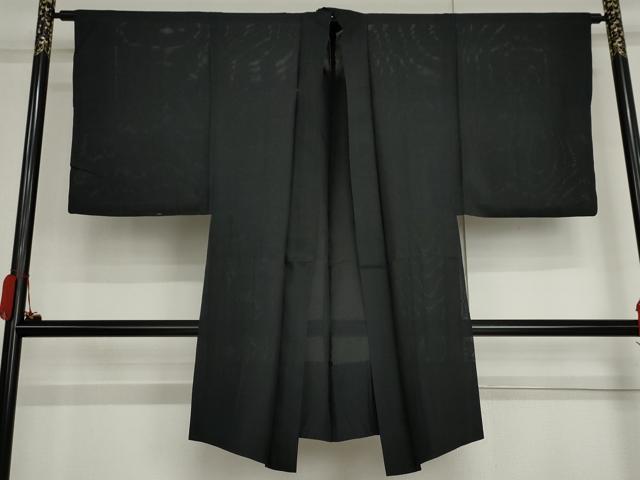 平和屋着物▽男性 長羽織 スリーシーズン 春夏秋 塵除け 黒地 正絹 逸品 AABI6162cs