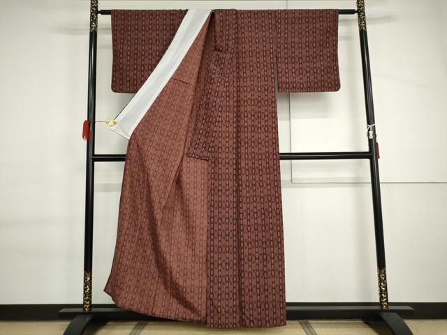 平和屋着物▽小紋 単衣 矢羽根間道 洗える着物 AABI6163cs