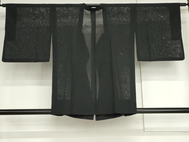 平和屋着物▽道行コート スリーシーズン 春夏秋 塵除け 幾何学紋紗 黒地 正絹 逸品 AABI6166cs