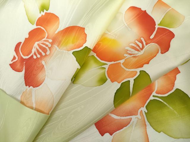 平和屋着物▽小紋 単衣 草花文 暈し染め 洗える着物 AABI6170cs