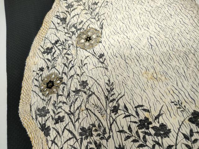 平和屋着物▽訪問着 単衣 刺繍 杢目絞り 草花文 金銀糸 正絹 逸品 AABI6173cs