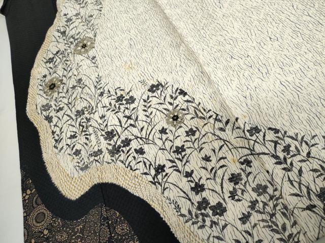 平和屋着物▽訪問着 単衣 刺繍 杢目絞り 草花文 金銀糸 正絹 逸品 AABI6173cs