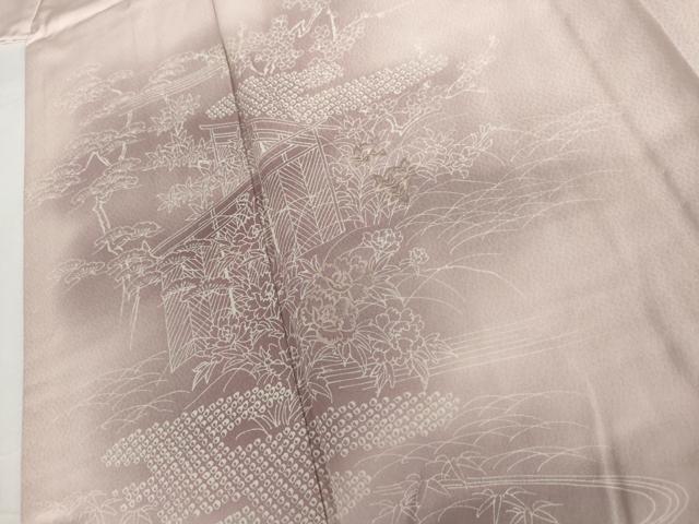 平和屋着物▽訪問着 単衣 刺繍 渡り橋松竹梅文 暈し染め 正絹 逸品 AABI6174cs