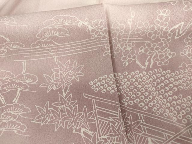 平和屋着物▽訪問着 単衣 刺繍 渡り橋松竹梅文 暈し染め 正絹 逸品 AABI6174cs
