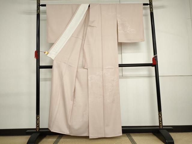 平和屋着物▽無地絵羽訪問着 単衣 枝花地紋 薄柳色地 正絹 逸品 AABI6178cs
