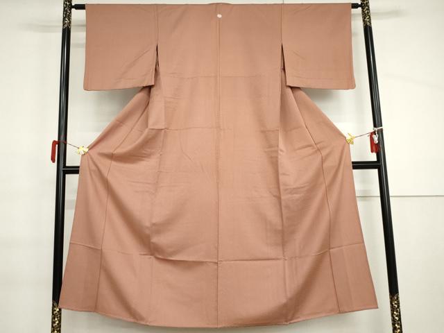 平和屋着物▽上質な色無地 単衣 扇青海波地紋 ときがら茶色 正絹 逸品 AABI6181cs
