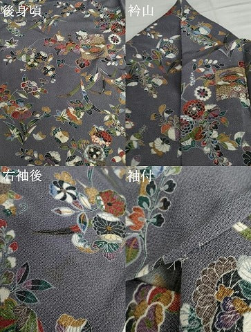 平和屋着物▽上質な小紋 単衣 草花文 鬼しぼ縮緬 正絹 逸品 AABI6185cs