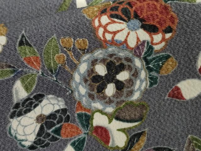 平和屋着物▽上質な小紋 単衣 草花文 鬼しぼ縮緬 正絹 逸品 AABI6185cs