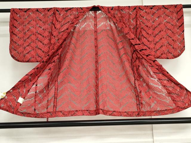 平和屋着物▽道中着 スリーシーズン 春夏秋 塵除け 総レース 枝葉文 正絹 逸品 AABI6188cs