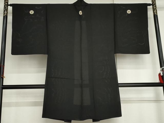 平和屋着物▽男性 黒紋付 長羽織 スリーシーズン 春夏秋 塵除け 正絹 逸品 AABI6189cs