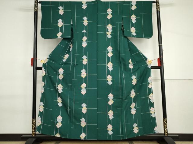 平和屋着物▽上質な小紋 単衣 色紙重ね花唐草文 正絹 逸品 未使用 AABI6195cs