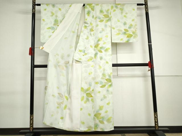 平和屋着物▽上質な小紋 単衣 寿光織 舞葉文 地紋起こし 金糸 正絹 逸品 AABI6196cs