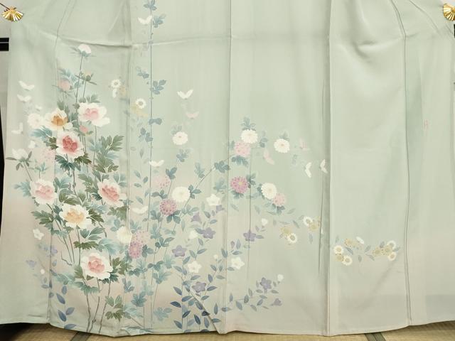 平和屋着物▽訪問着 単衣 友禅 作家物 枝花文 暈し染め 正絹 逸品 AABI6199cs