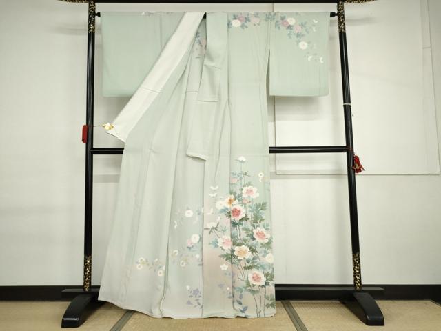 平和屋着物▽訪問着 単衣 友禅 作家物 枝花文 暈し染め 正絹 逸品 AABI6199cs