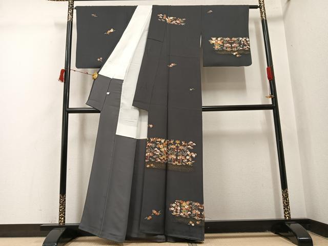 平和屋着物●訪問着 友禅 草花文 金彩 正絹 逸品 AABI6203ph