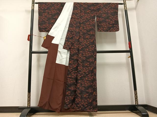 平和屋着物●上質な小紋 草木文 黒地 正絹 逸品 AABI6208ph