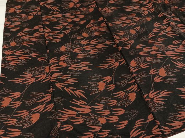 平和屋着物●上質な小紋 草木文 黒地 正絹 逸品 AABI6208ph