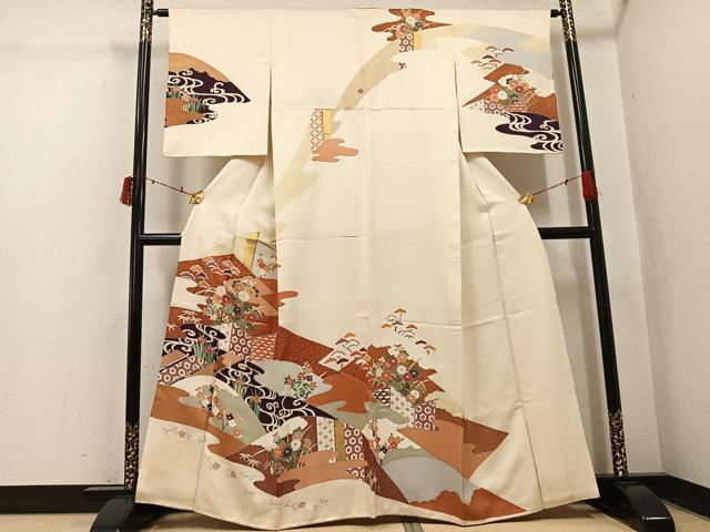 平和屋着物●訪問着 友禅 吉祥草花文 金彩 正絹 逸品 AABI6209ph