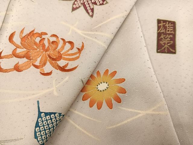 平和屋着物●訪問着 友禅 作家物 雄策 刺繍 吹き寄せ文 正絹 逸品 AABI6217ph