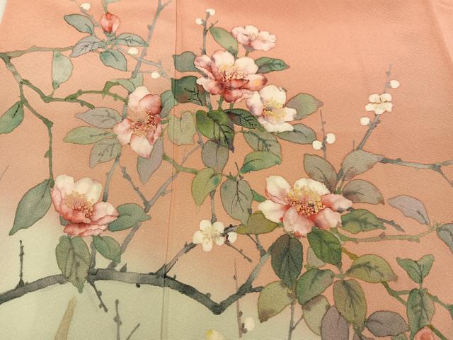 平和屋着物●手描友禅女流作家 一色生子 訪問着 枝花文 正絹 逸品 AABI6218ph