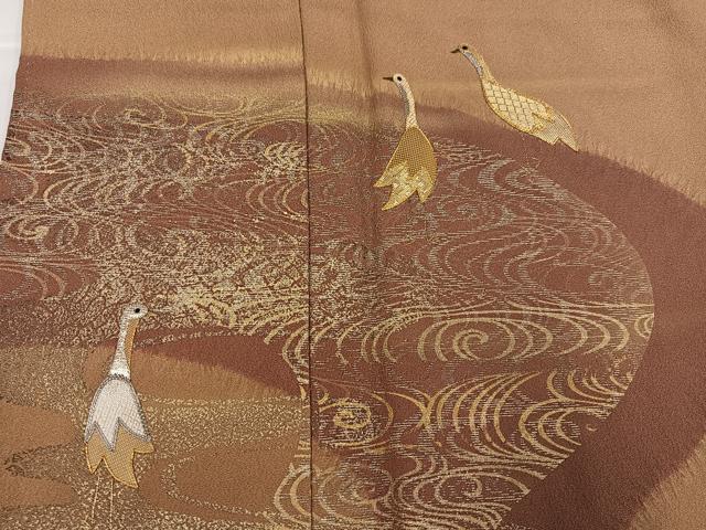 平和屋着物●訪問着 佐賀錦 作家物 百合子 駒刺繍 流水群鳥文 金彩 正絹 逸品 AABI6219ph