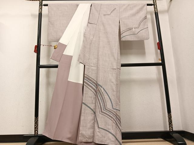 平和屋着物●訪問着 紬地 刺繍 群れ鶴 金彩 正絹 逸品 AABI6229ph